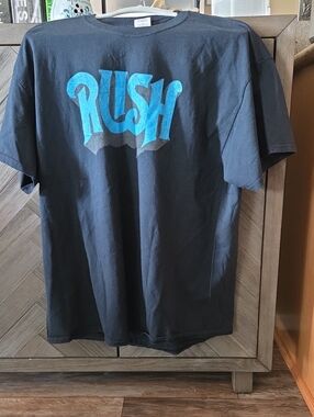 Rush Graphic Logo Black T‑Shirt with Blue Print